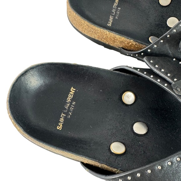 SAINT LAURENT Black Leather Jimmy Stud Straps Slides Women Made in Italy 41-10US - Picture 8 of 13